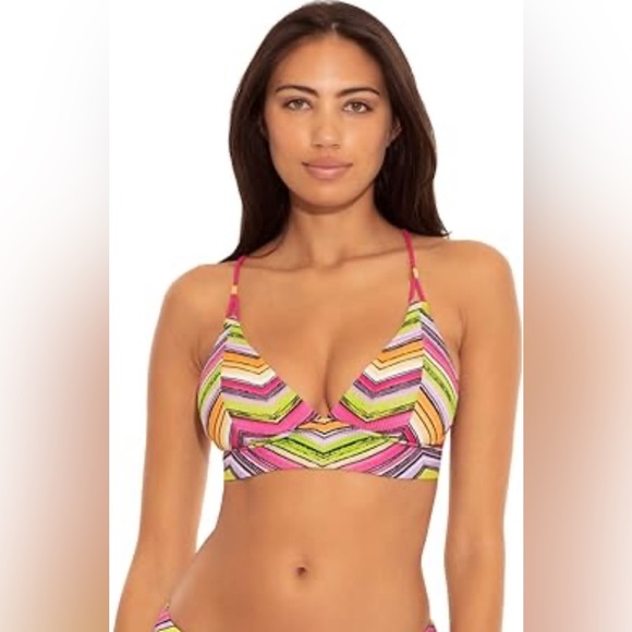 BECCA Striped Jessica Reversible Halter Bikini Top Size Small (4-6) NWT - Picture 1 of 11